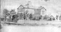 The house at 127 (later 1840) Park Avenue, Chicago, where Henry Warrington raised his family. This is a sketch of the house by William H. Warrington dated around 1863-4.